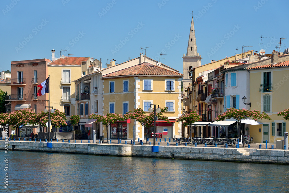 Channel and bell tower at Martigues in France, a commune northwest of Marseille