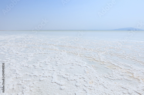 Saline Lake Asale covered with thick layer and complex patterns of salt at Danakil Depression  Afar Region  Ethiopia.