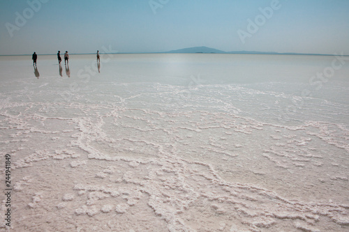 Saline Lake Asale covered with thick layer and complex patterns of salt at Danakil Depression, Afar Region, Ethiopia. photo