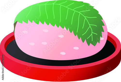Gradation cute Bean paste rice cake wrapped in a cherry leaf