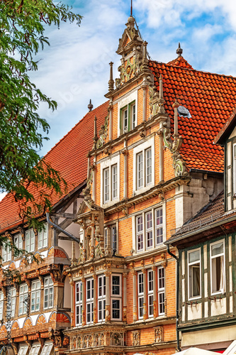 Old medieval buildings in the Weser Renaissance style in Hameln