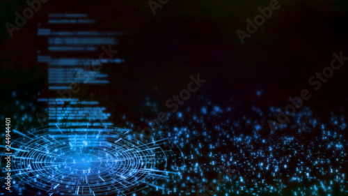 3D rendering of abstract technology background. Software coding on glowing led hud interface on binary background.  Concept for software development life cycle  SDLC   Agile   Scrum