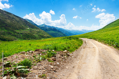 Road in mountains. Scenic mountain landscape