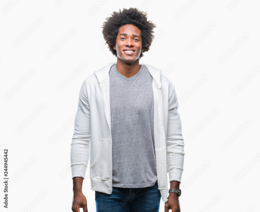 Afro american man wearing sweatshirt over isolated background with a happy and cool smile on face. Lucky person. Afro american man wearing sweatshirt over isolated background with a happy and cool smile on face. Lucky person.