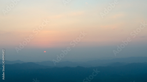 Mountain field during sunset. Beautiful natural landscape, Kanchanaburi, Thailand, 16:9