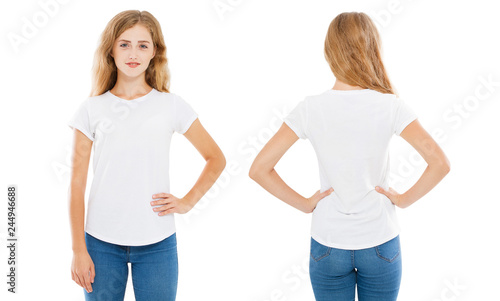 front back views t shirt isolated on white background, t-shirt collage or set,girl shirt