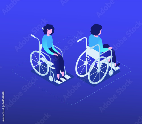 Woman in a wheelchair - modern isometric character set