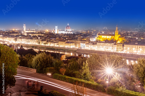 Cityscape skyline view at the Florence city during evening blue hour with magnificent Duomo cathedral