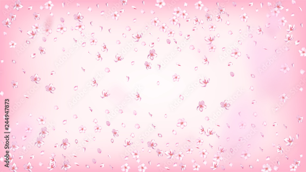 Nice Sakura Blossom Isolated Vector. Watercolor Falling 3d Petals Wedding Texture. Japanese Gradient Flowers Wallpaper. Valentine, Mother's Day Beautiful Nice Sakura Blossom Isolated on Rose