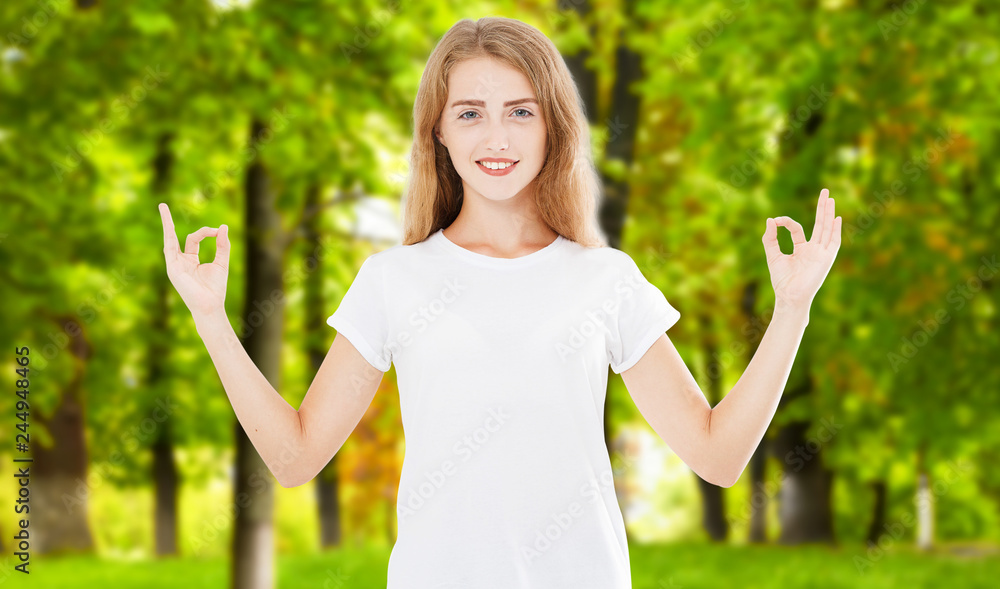zen woman isolated on park background, meditation and buddhism concept zen woman isolated on park background, meditation and buddhism concept