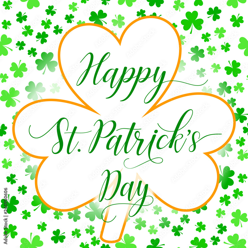 Happy St Patrick's Day greeting card template with clover leaf and shamrock leaves background Happy St Patrick's Day greeting card template with clover leaf and shamrock leaves background