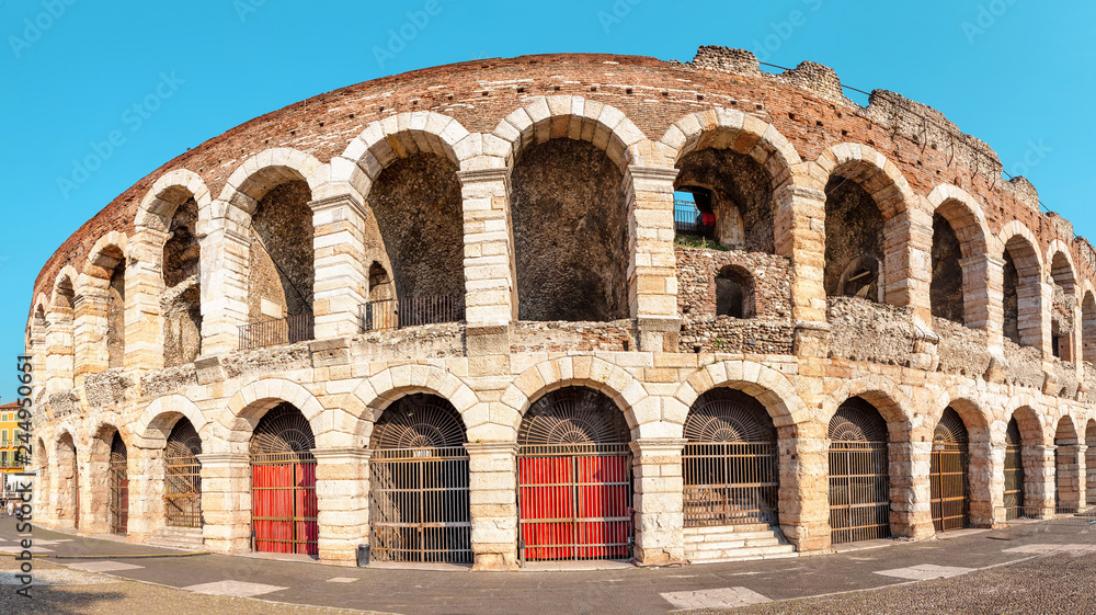 facade of a verona amphitheater, travel and historical landmark