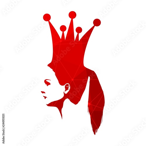 Profile silhouette of a princess. Cute adolescent girl portrait. Bun hairstyle. Fashion branding. Connected lines with dots.