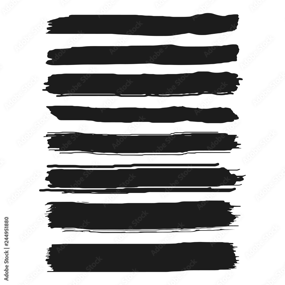 Set of black paint, ink brush strokes, brushes, lines. Grunge artistic design elements. Isolated on white background. Vector illustration. Set of black paint, ink brush strokes, brushes, lines. Grunge artistic design elements. Isolated on white background. Vector illustration.