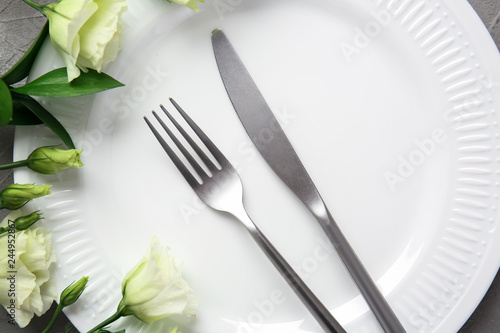 Table setting with floral decor  closeup