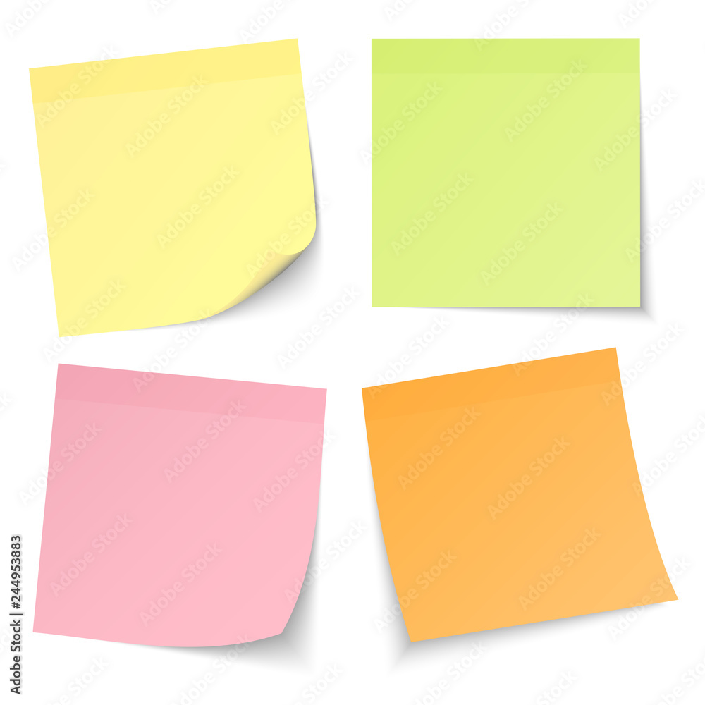 4 Stick Notes Mix Colors - obrazy, fototapety, plakaty 