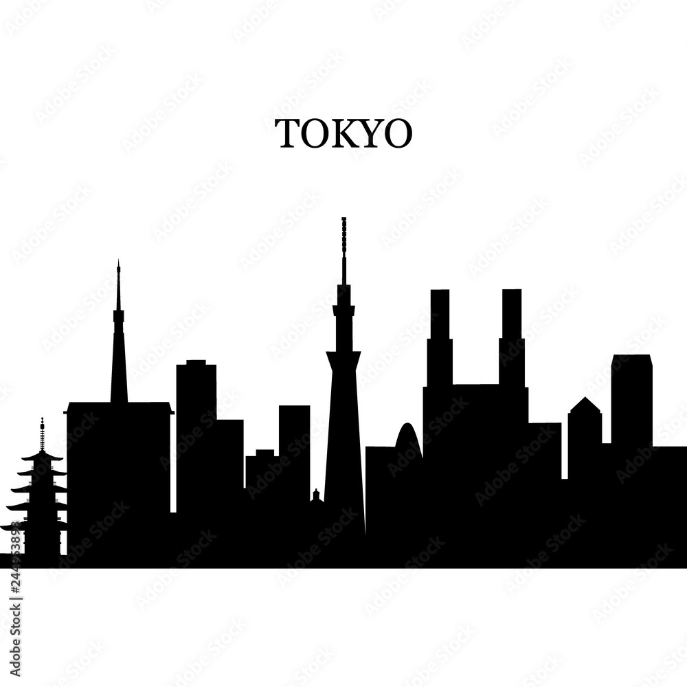Tokyo cityscape illustration. famous landmark building / architecture.