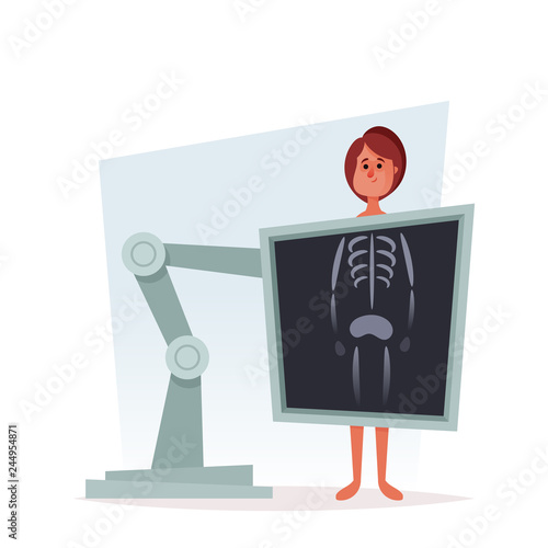 Cute Cartoon Character. X-Ray Medical Scanning. Vector Illustration