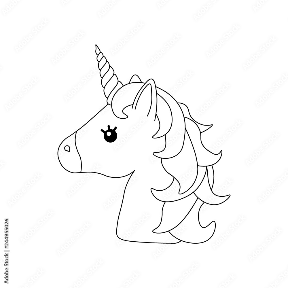 Unicorn vector. Horse head. Colored book. Black and white sticker, icon