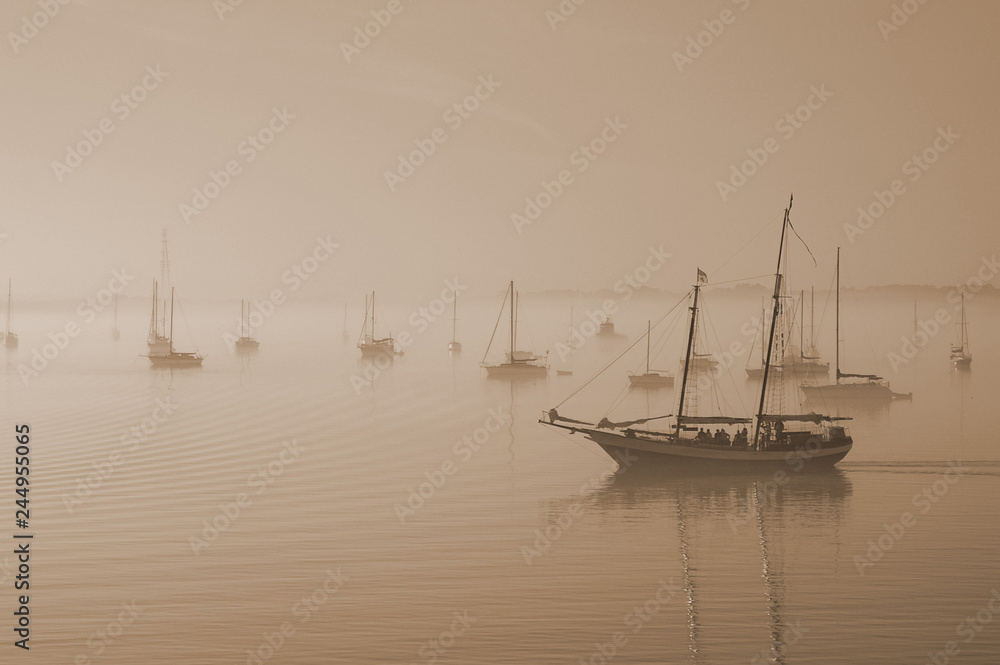 Sail boats in the fog in St Augustine
