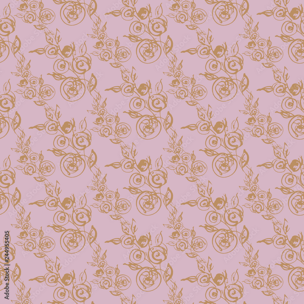 delicate silhouette of graceful roses on a beige background, seamless pattern.