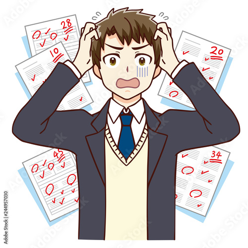 男子 学生 テスト 赤点 ショック