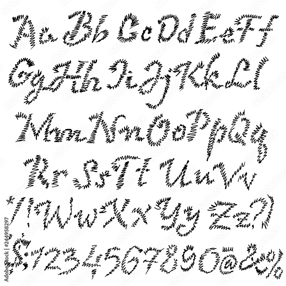 Grunge zigzag font. Blackletter ink script. Vector illustration. Grunge zigzag font. Blackletter ink script. Vector illustration.