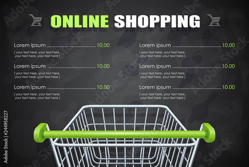 Shopping cart for supermarket products. Shop equipment.
