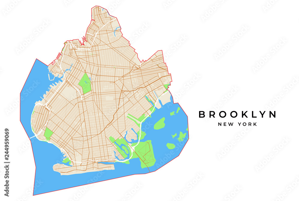 Fototapeta premium Vector map of Brooklyn, New York, USA