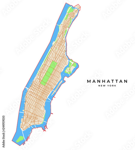Vector map of Manhattan, New York, USA