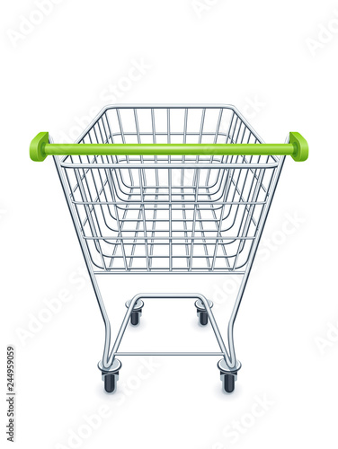 Shopping cart for supermarket products. Shop equipment.