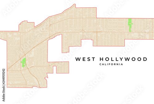 Vector map of West Hollywood, California, USA