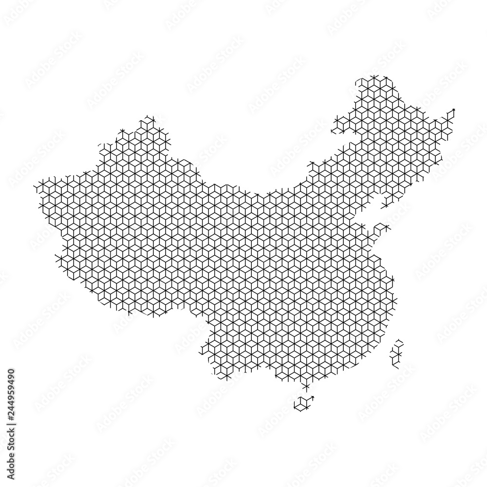 Fototapeta premium China map abstract schematic from black lines repeating pattern geometric background with rhombus and nodes from rhombuses. Vector illustration.
