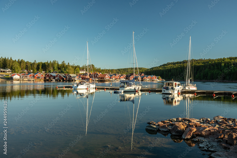 Summer view of a fishing camp by the Swedish east coast