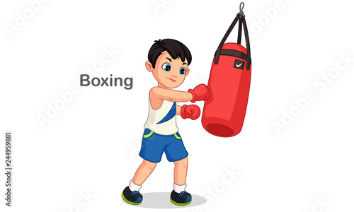 Boxing Boy With Punching Bag