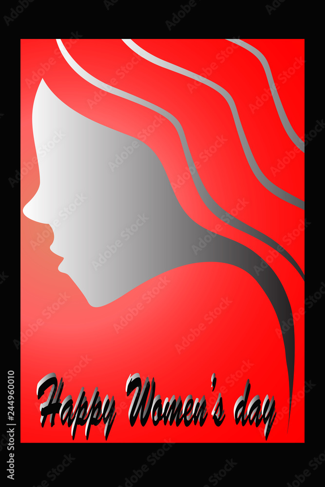 Illustration of woman profile on greeting card for International Womwn's day