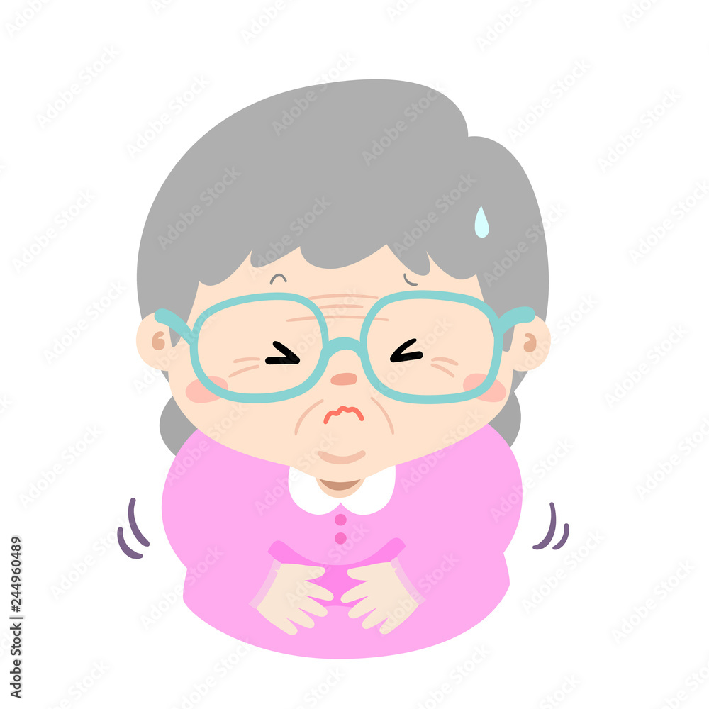 Grandmother having stomach ache cartoon vector. Grandmother having stomach ache cartoon vector.