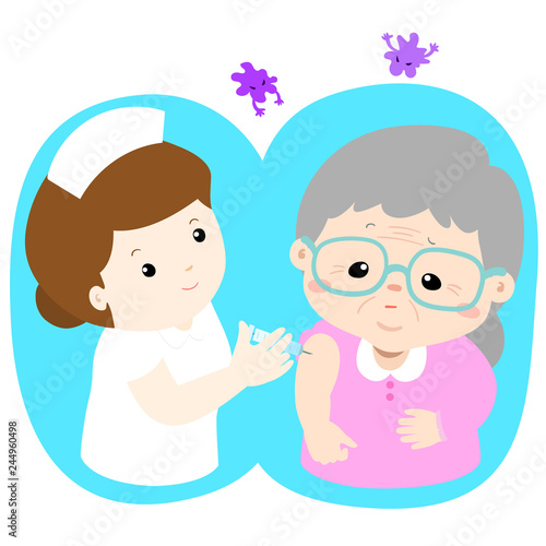 Vaccination senior cartoon vector.
