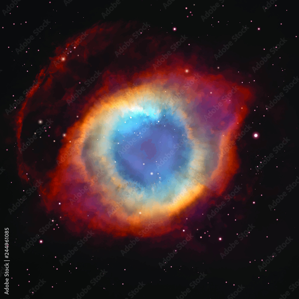 Vector Helix Nebula in the constellation Aquarius. Background with Night Sky and stars.