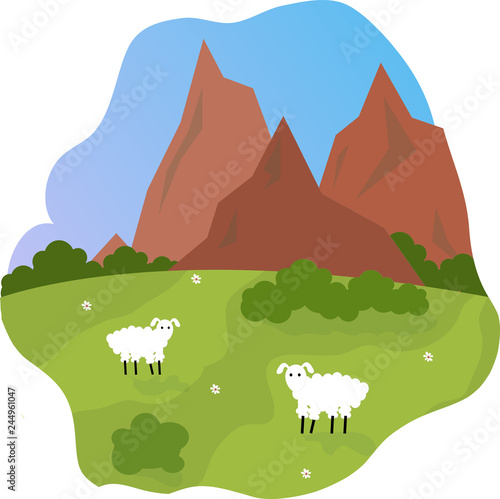 Day Alps Landscape - grazing sheeps  mountains  forest