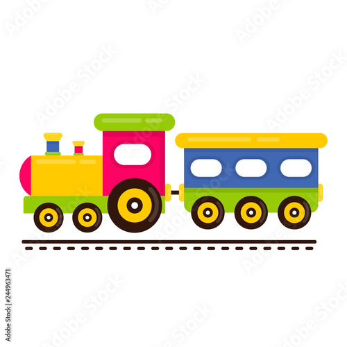 cartoon cute train and railway carriage on rails