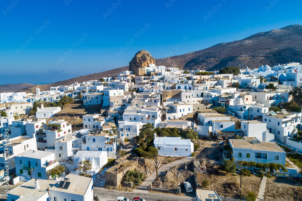 Amorgos island- Aerial view of Chora village. Greece, Cyclade