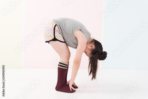 healthy and fit., Image for fitness child in sportsware, young girl model doing exercise with muscular body in yoga style.look health and strong.