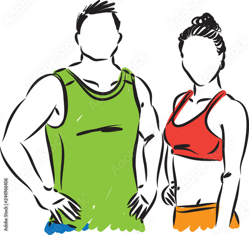 fitness couple man and girl vector illustration