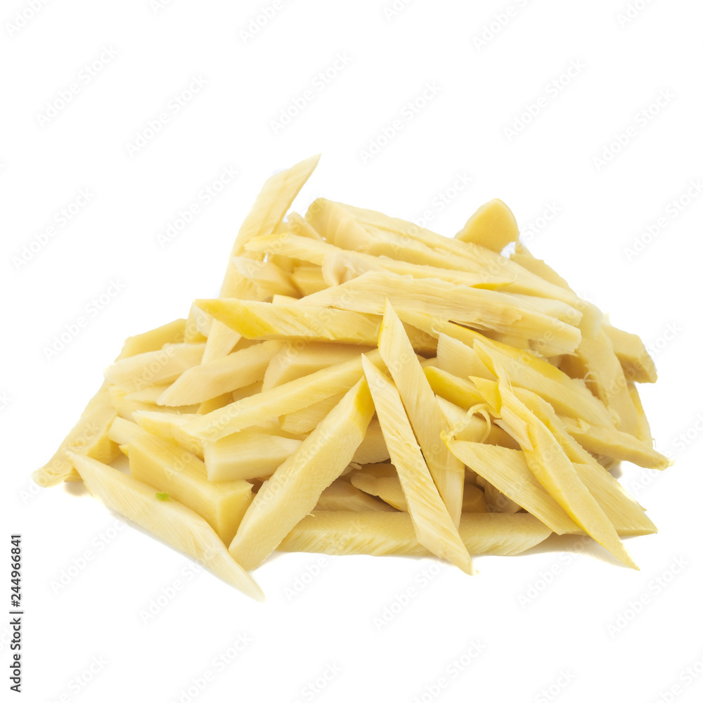Boiled bamboo shoots isolated on white background.Food processing from plants or vegetables Boiled bamboo shoots isolated on white background.Food processing from plants or vegetables