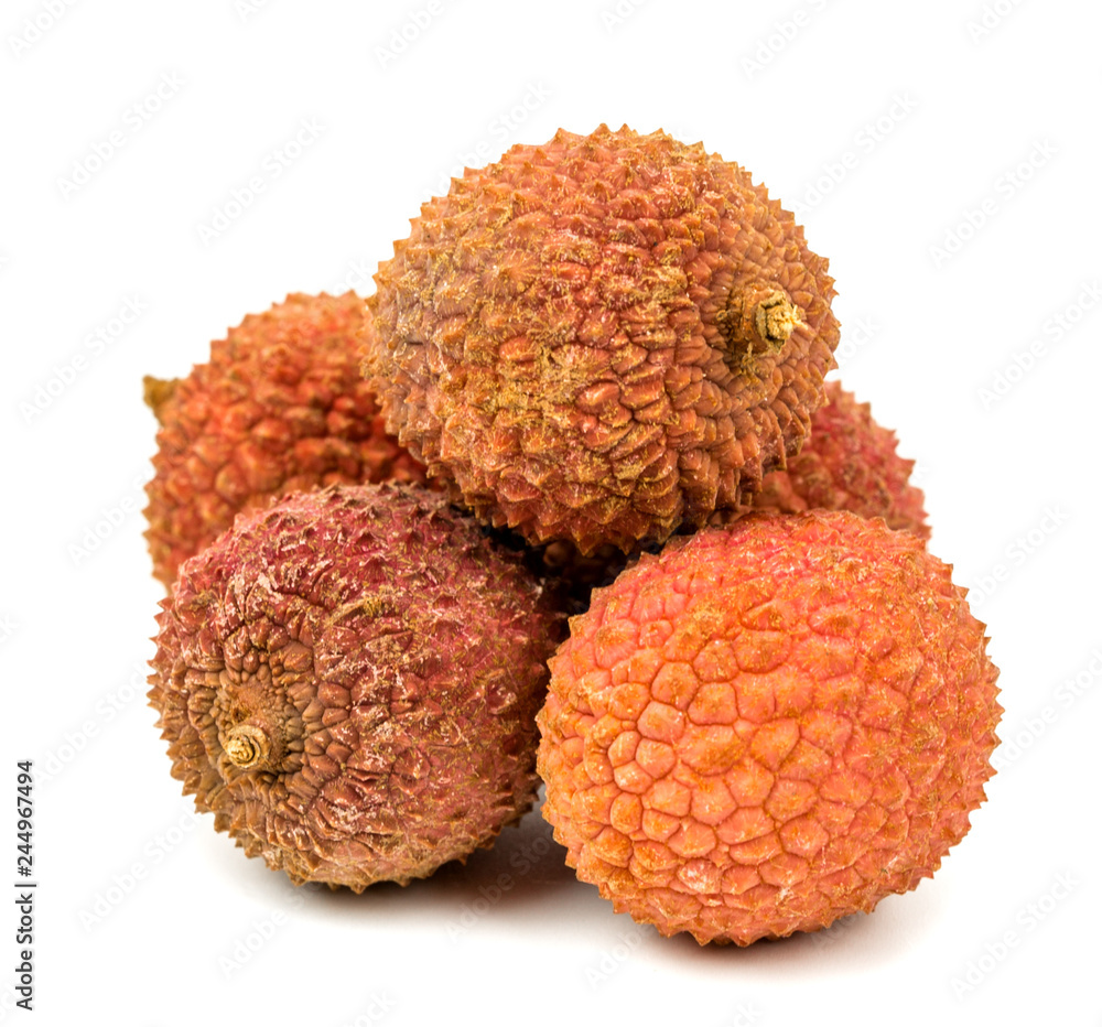 lychee fruit in shell on white background lychee fruit in shell on white background