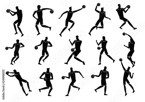 Basketball players action silhouettes vector