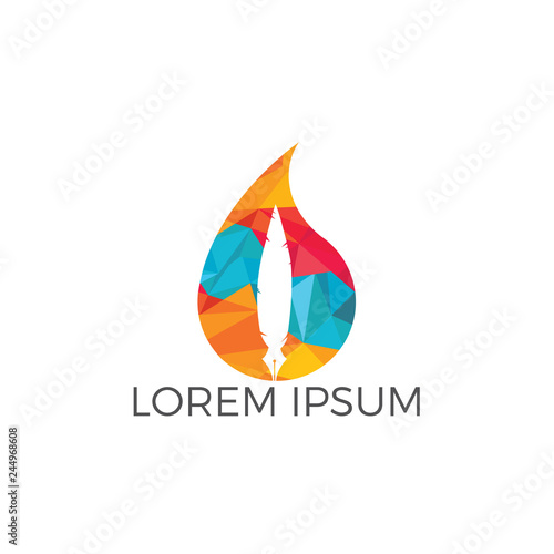 Water drop with quill icon vector logo design. Educational and institutional logo design.