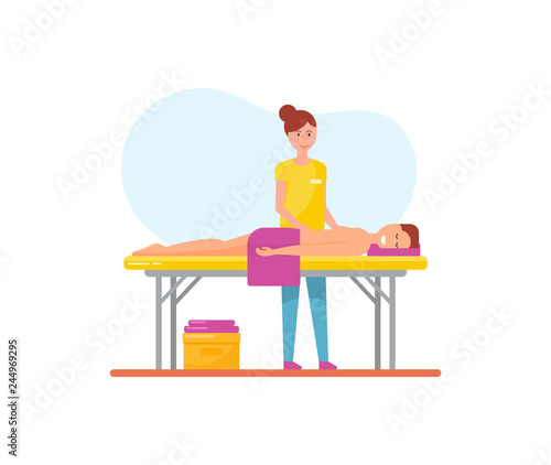 Massage Therapy Woman Masseuse and Man Vector