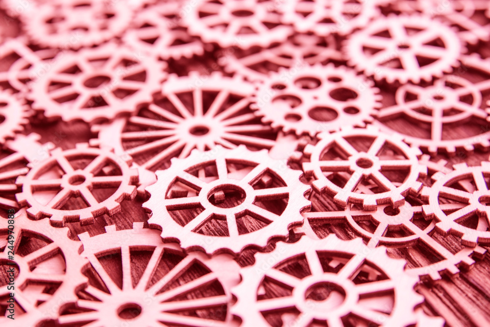 texture of wooden gears. the mechanism of interaction.